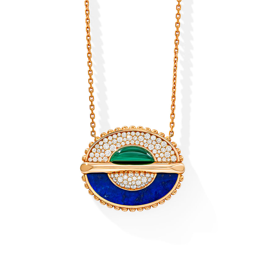 As Above So Below Necklace in Malachite, Lapis Lazuli and Diamonds