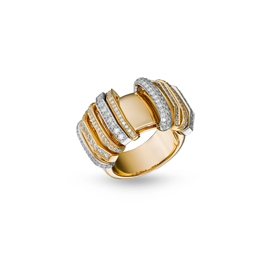 Akasha Ring with Gold Band and Full Diamond Links