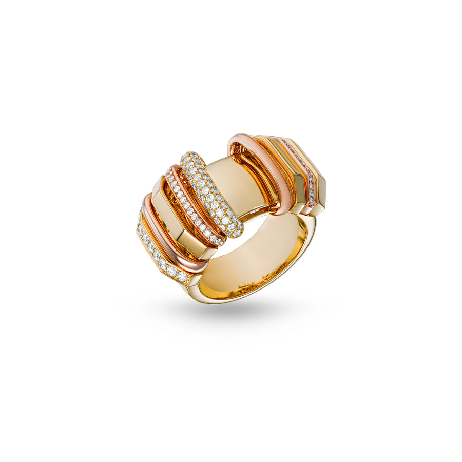 Akasha Ring with Gold Band and Half Diamond Links