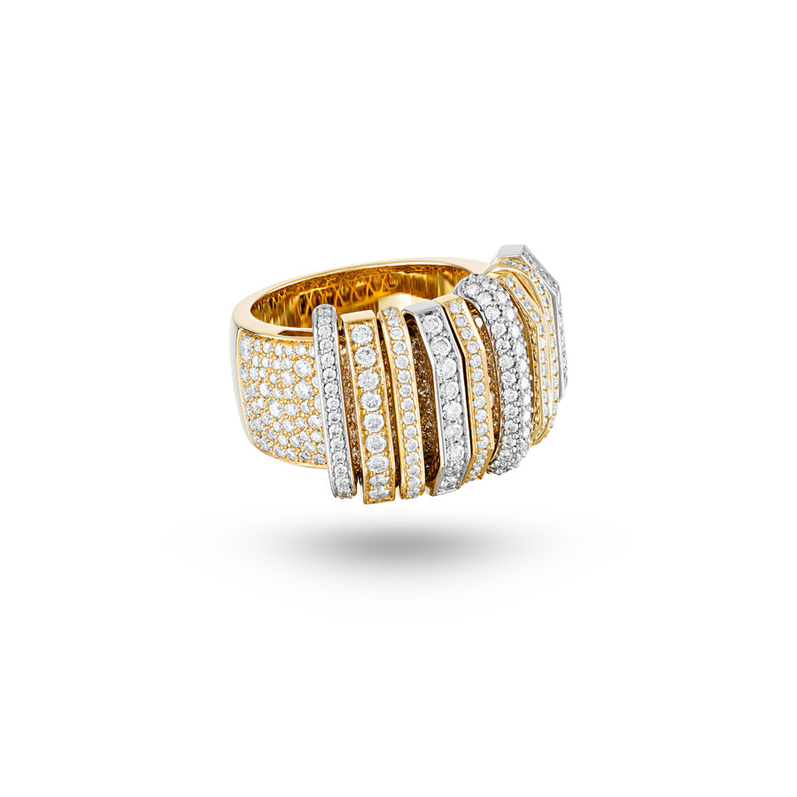 Akasha Ring with Pavé on Band and Full Diamond Links