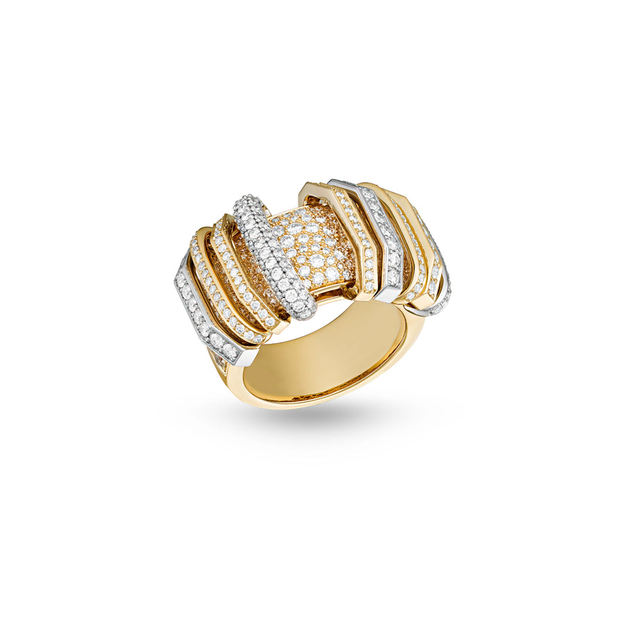 Akasha Ring with Pavé on Band and Full Diamond Links