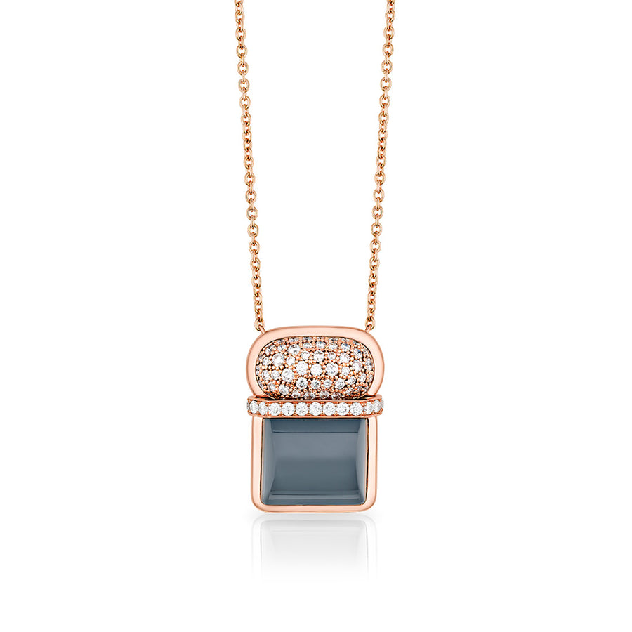 Amrita Square Duplet Necklace in Hematite, Milky Quartz and Diamonds