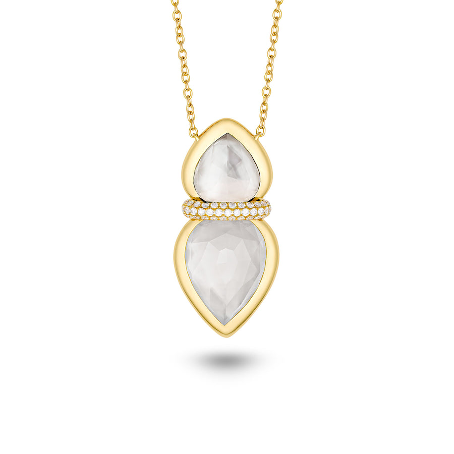 Amrita Lotus Duplet Necklace in Mother of Pearl and White Quartz