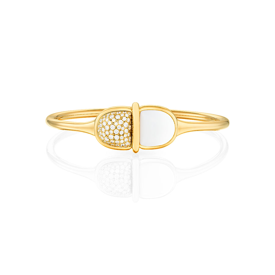 Amrita Round Bangle in White Ceramic and Diamonds