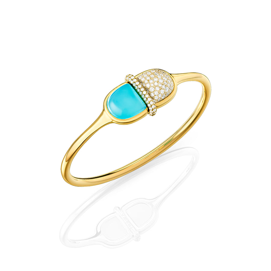 Amrita Round Bangle in Sea Blue Chalcedony and Diamonds