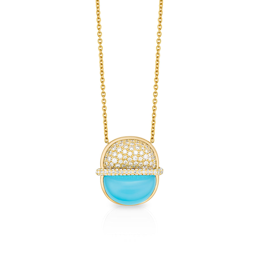 Amrita Round Necklace in Sea Blue Chalcedony and Diamonds
