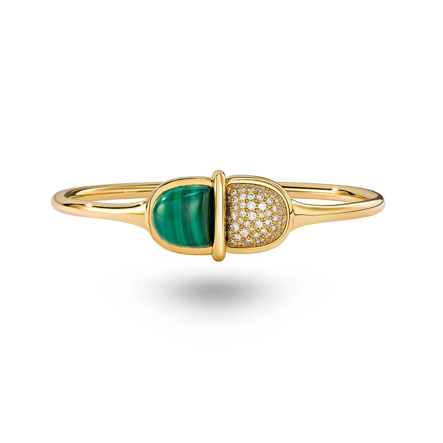 Amrita Round Bangle in Malachite and Diamonds