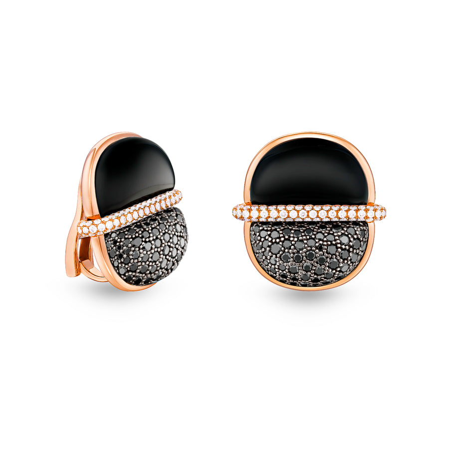 Amrita Round Earrings in Black Onyx and Diamonds