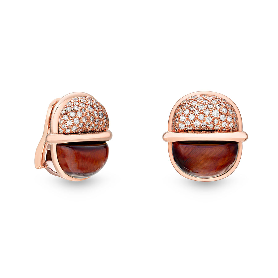 Amrita Small Round Earrings in Red Tiger's eye and Diamonds