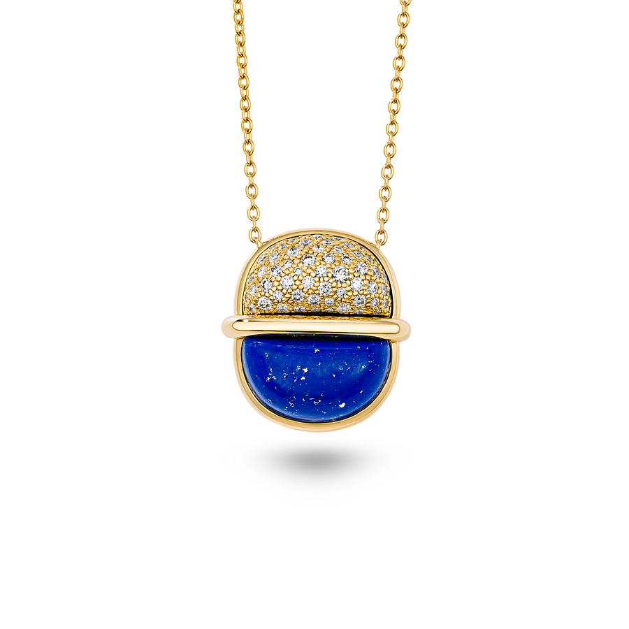 Amrita Small Round Necklace in Lapis Lazuli with Diamonds