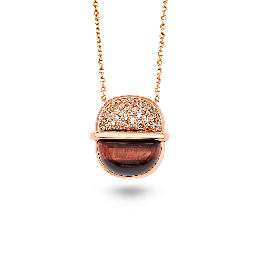 Amrita Small Round Necklace in Red Tiger's eye and Diamonds