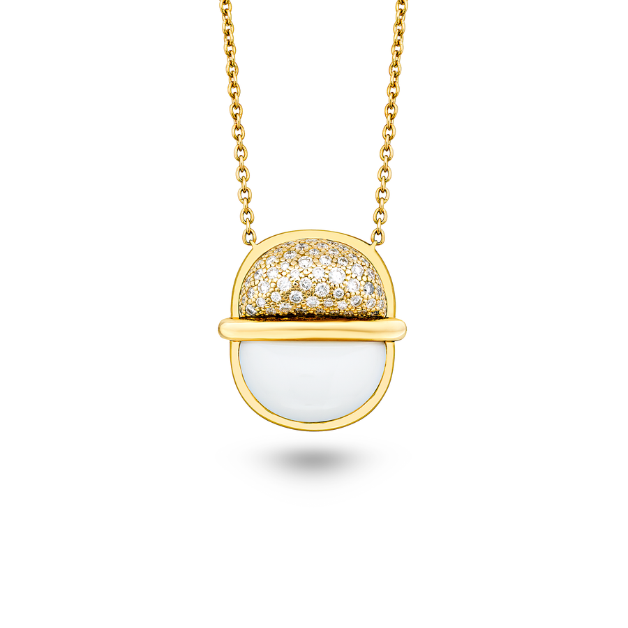 Amrita Small Round Necklace in White Ceramic with Diamonds