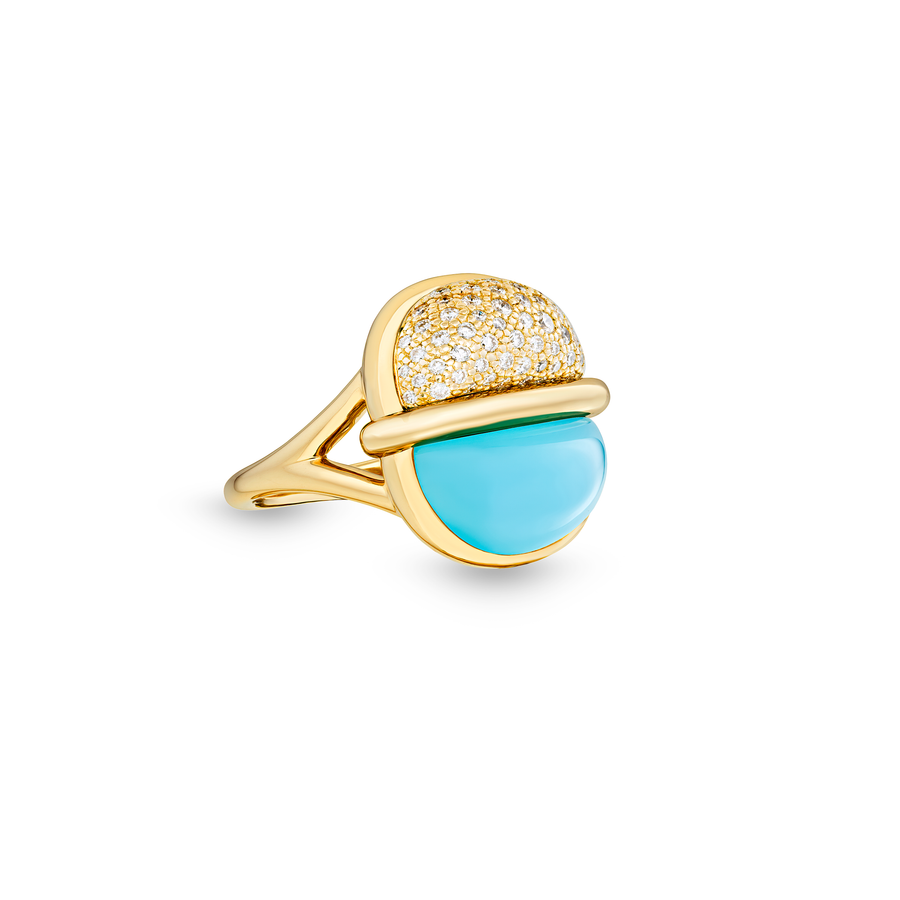 Amrita Small Round Ring in Sea Blue Chalcedony and Diamonds