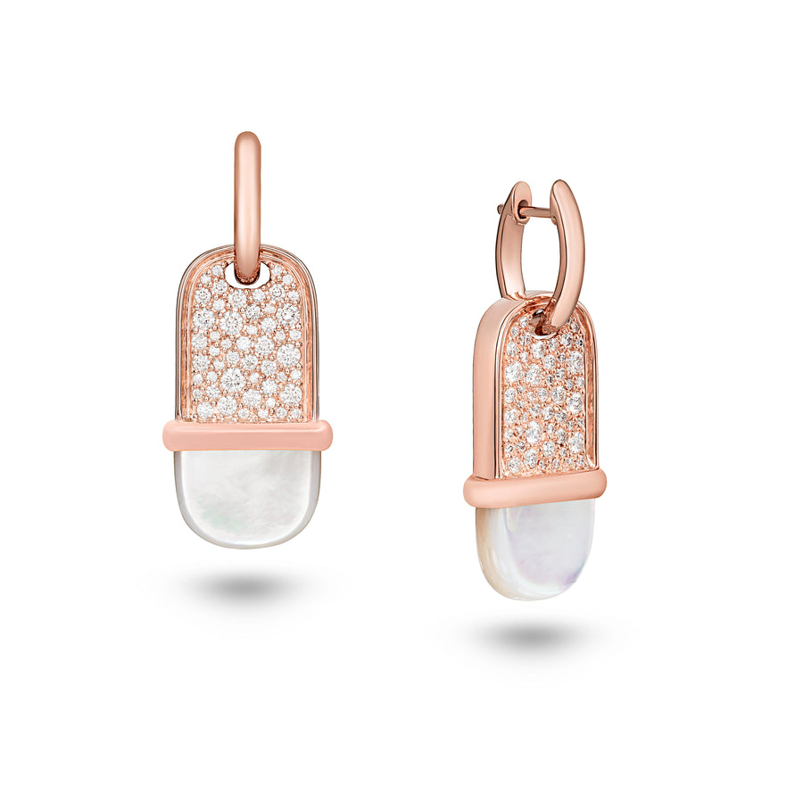 Amrita Small Tag Earrings in Mother of Pearl and Diamonds