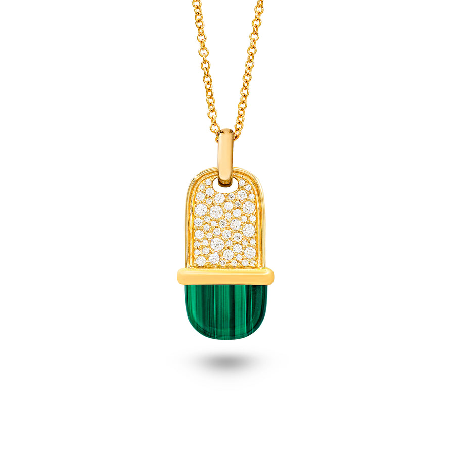 Amrita Small Tag Necklace in Malachite and Diamonds