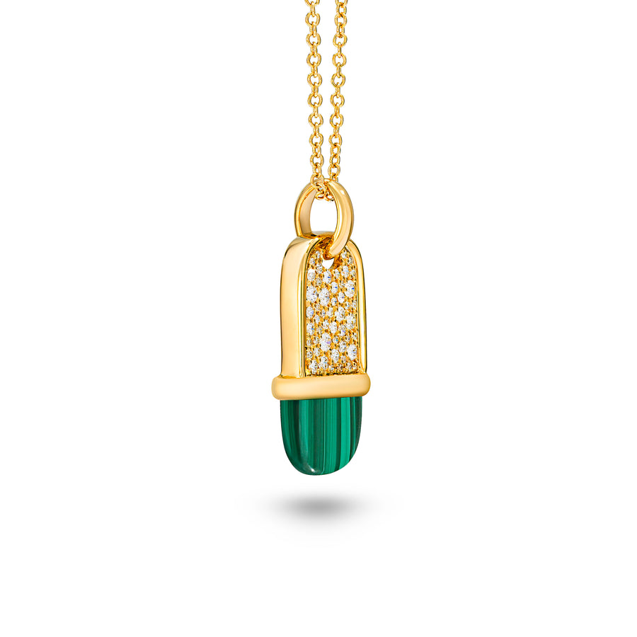 Amrita Small Tag Necklace in Malachite and Diamonds