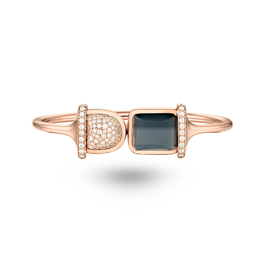 Amrita Square Duplet Bangle in Hematite, Milky Quartz and Diamonds