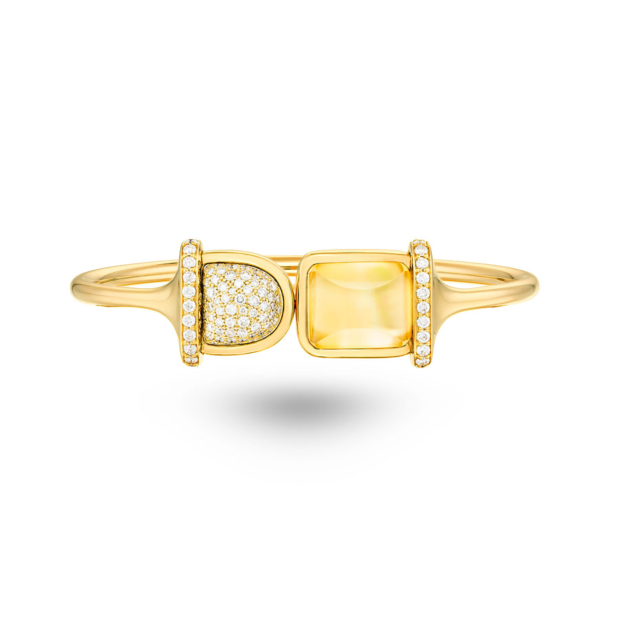 Amrita Square Duplet Bangle in Yellow Mother of Pearl, Citrine and Diamonds