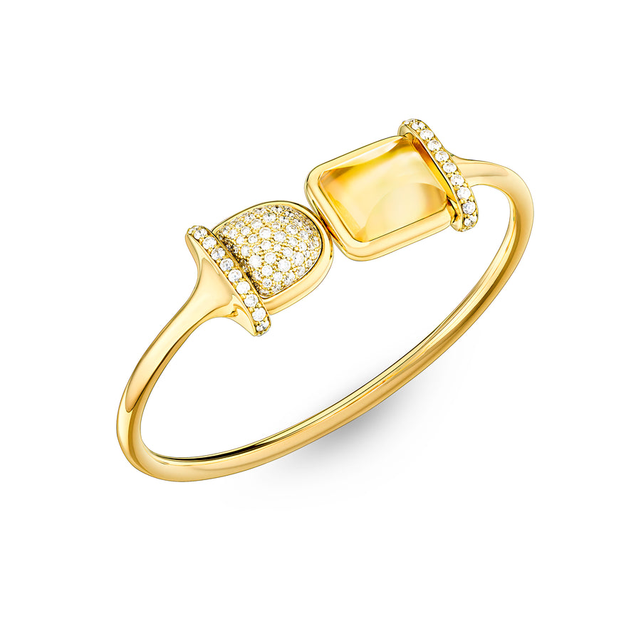 Amrita Square Duplet Bangle in Yellow Mother of Pearl, Citrine and Diamonds