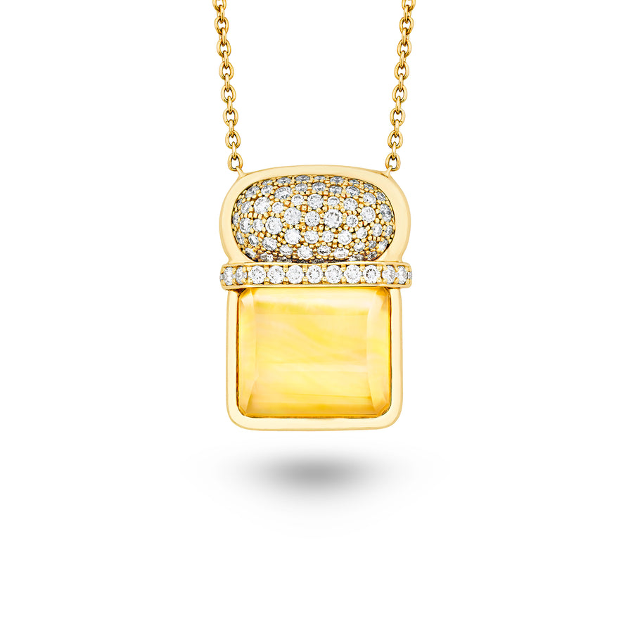 Amrita Square Duplet Necklace in Yellow Mother of Pearl, Citrine, and Diamonds