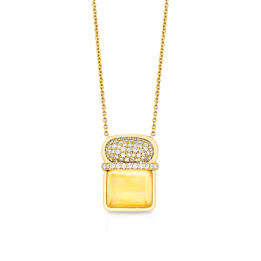 Amrita Square Duplet Necklace in Yellow Mother of Pearl, Citrine, and Diamonds