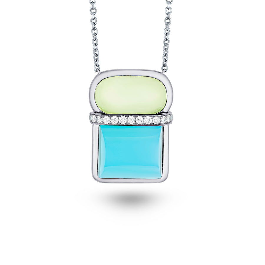 Amrita Square Necklace in Phenite and Sea Blue Chalcedony