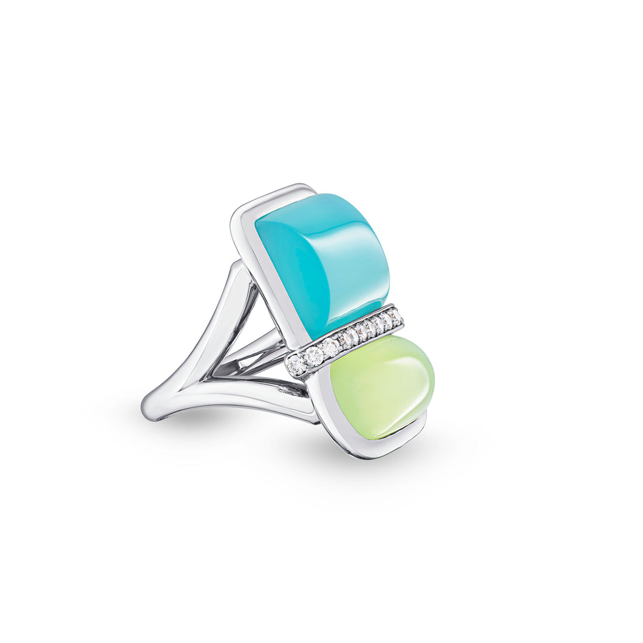 Amrita Square Ring in Sea Blue Chalcedony and Phenite