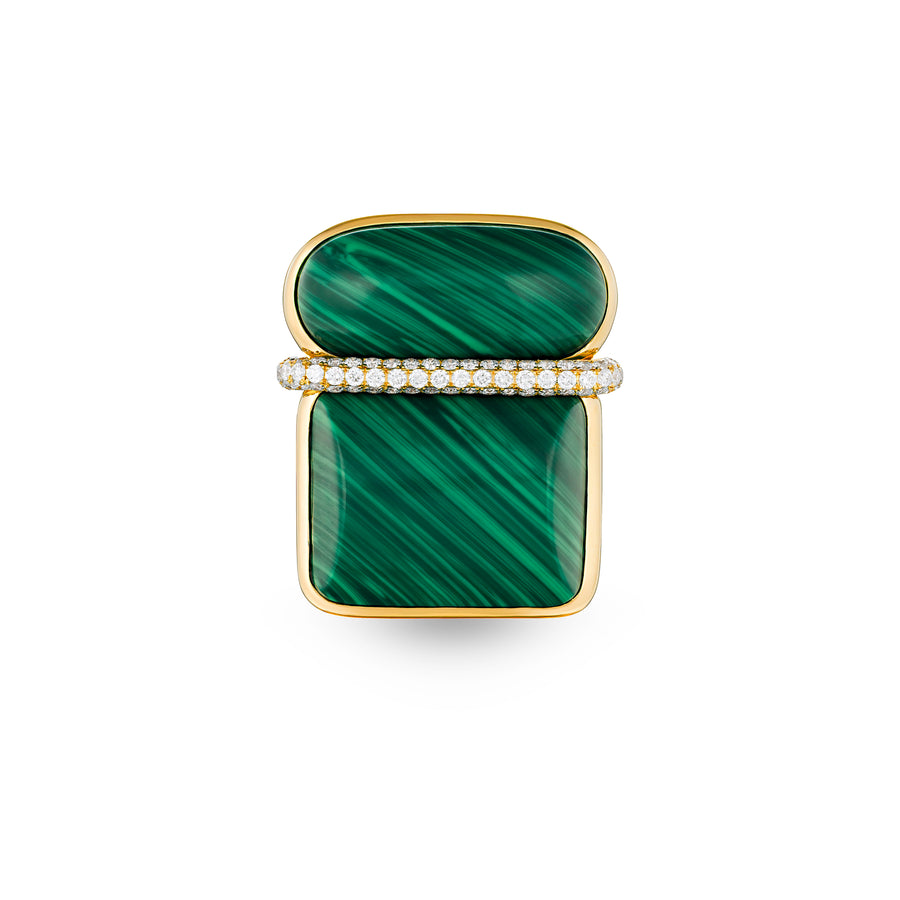 Amrita Large Square Ring in Malachite