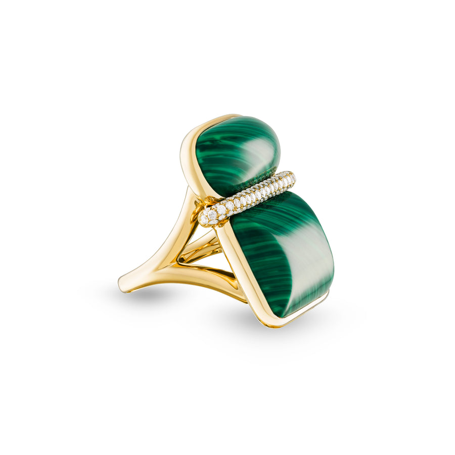 Amrita Large Square Ring in Malachite