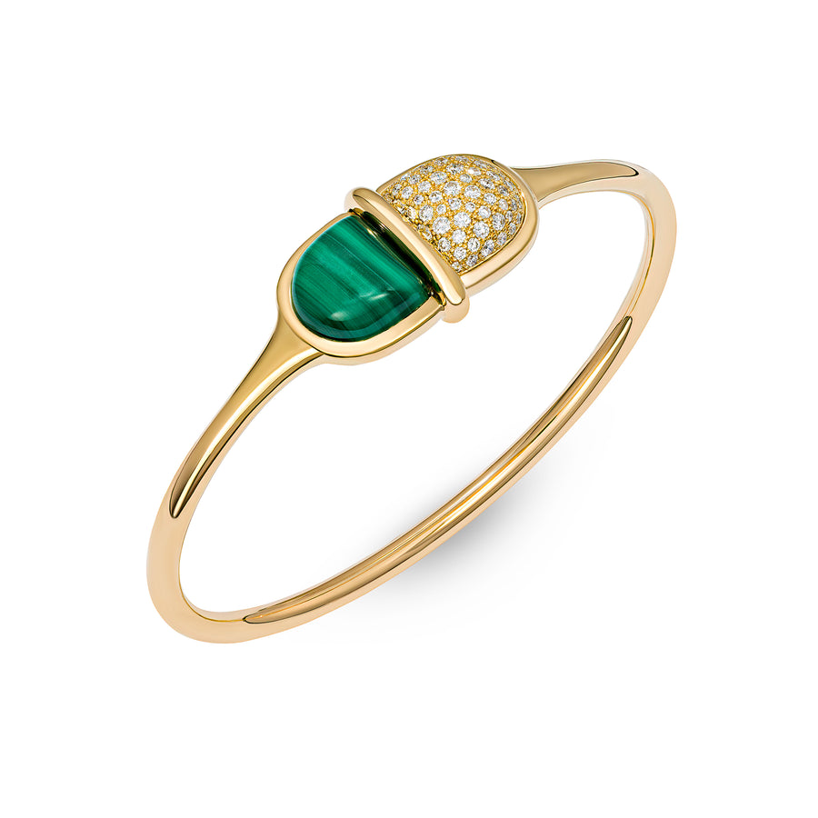 Amrita Round Bangle in Malachite and Diamonds