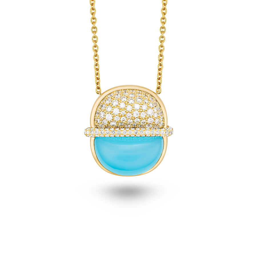 Amrita Round Necklace in Sea Blue Chalcedony and Diamonds