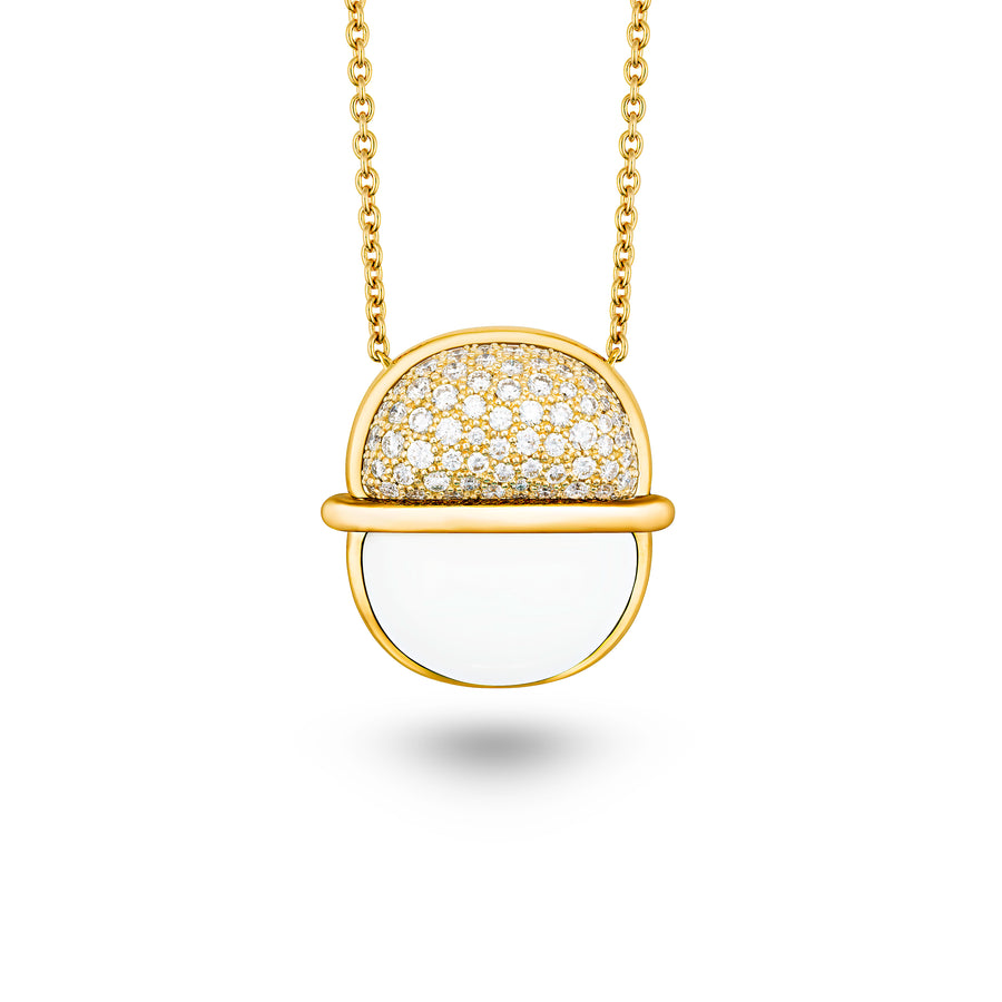 Amrita Round Necklace in White Ceramic and Diamonds