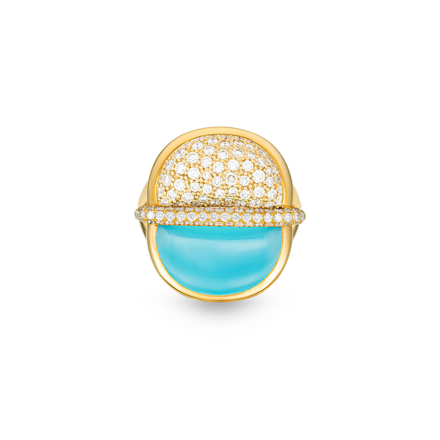 Amrita Round Ring in Sea Blue Chalcedony and Diamonds