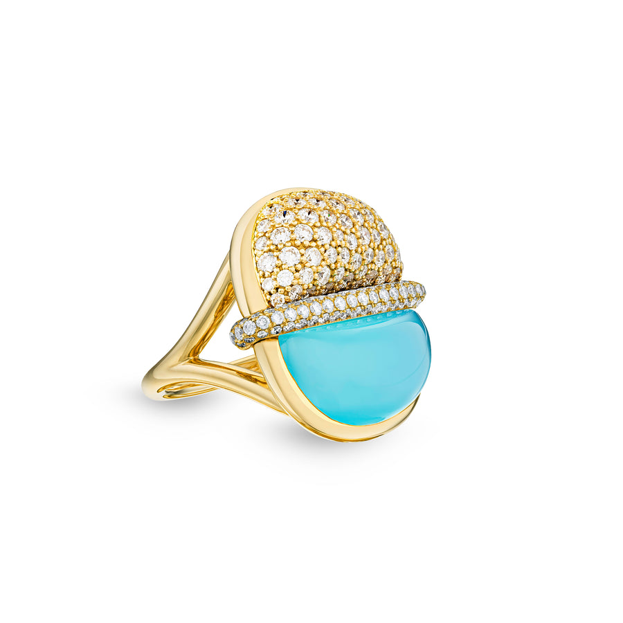 Amrita Round Ring in Sea Blue Chalcedony and Diamonds