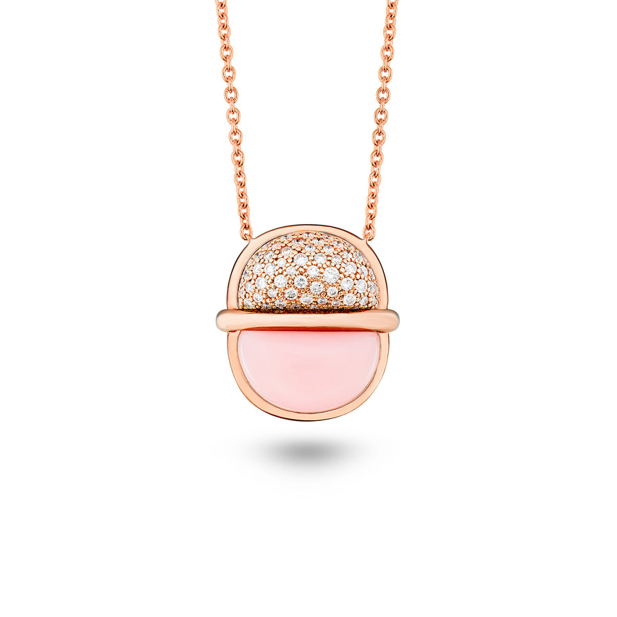 Amrita Small Round Necklace in Pink Opal with Diamonds