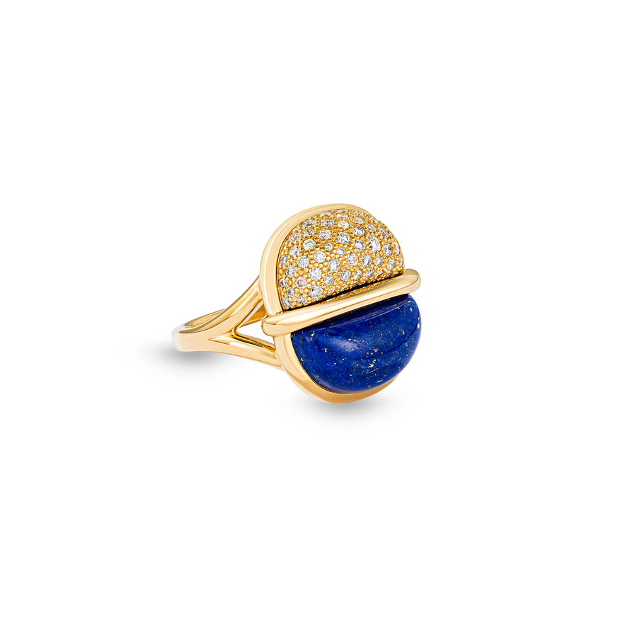 Amrita Small Round Ring in Lapis Lazuli and Diamonds