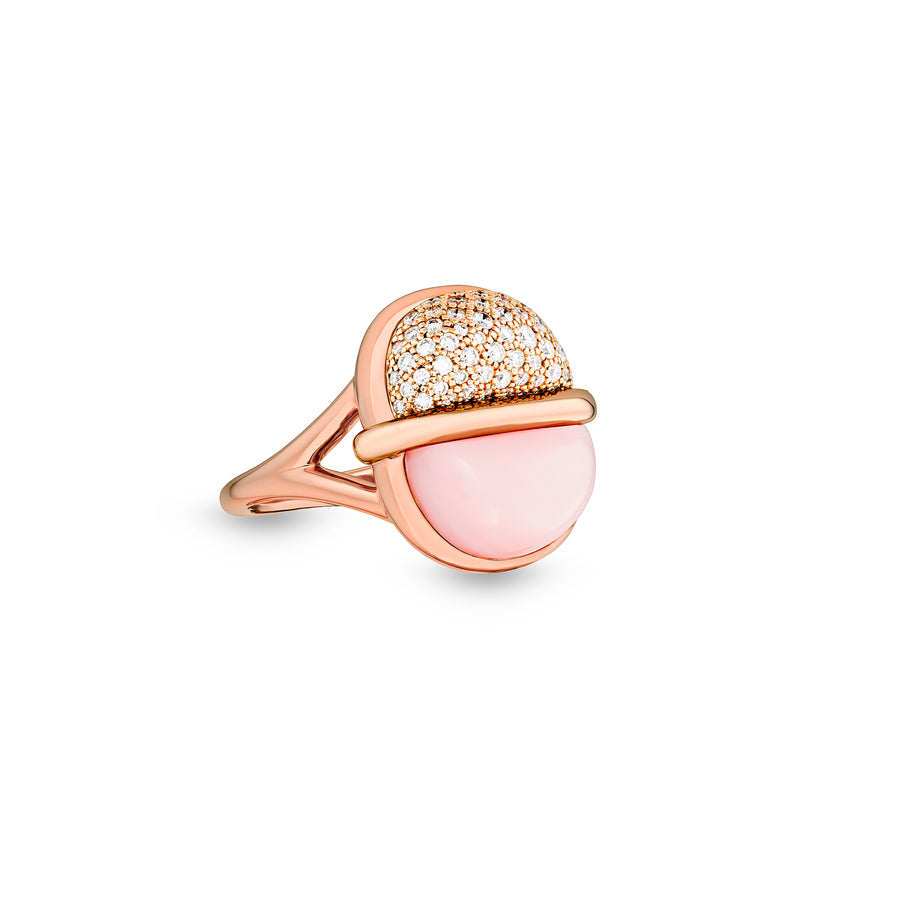 Amrita Small Round Ring in Pink Opal and Diamonds