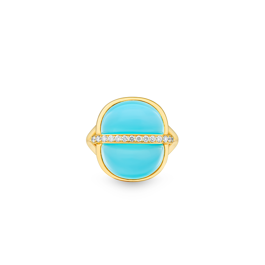 Amrita Small Round Ring in Sea Blue Chalcedony