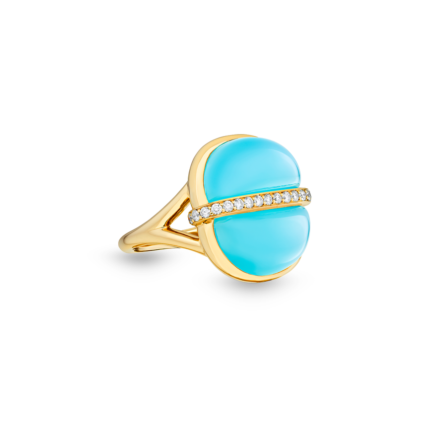 Amrita Small Round Ring in Sea Blue Chalcedony