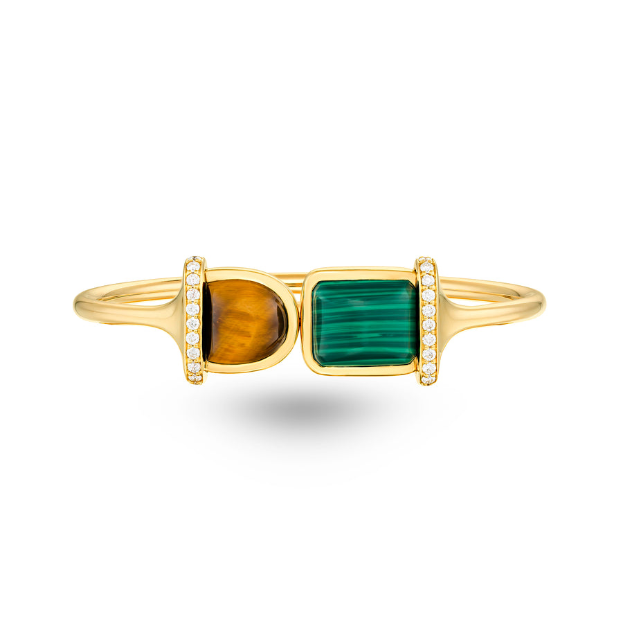 Amrita Square Bangle in Tiger's Eyes and Malachite