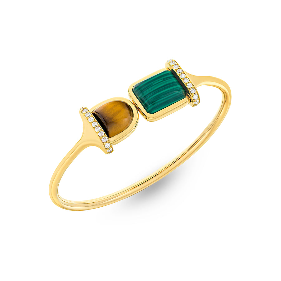 Amrita Square Bangle in Tiger's Eyes and Malachite
