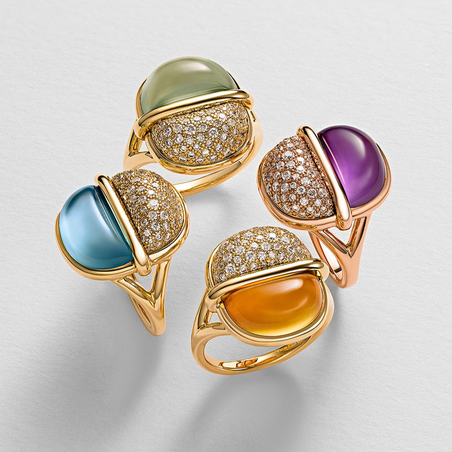 Amrita Small Round Ring in Amethyst and Diamonds