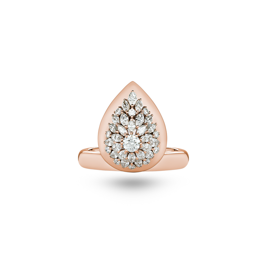 Double Daisy Pear-shape Pink Gold Ring with Diamonds
