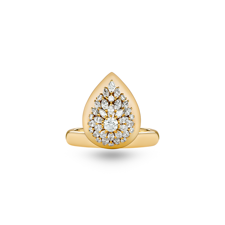 Double Daisy Pear-shape Gold Ring with Diamonds