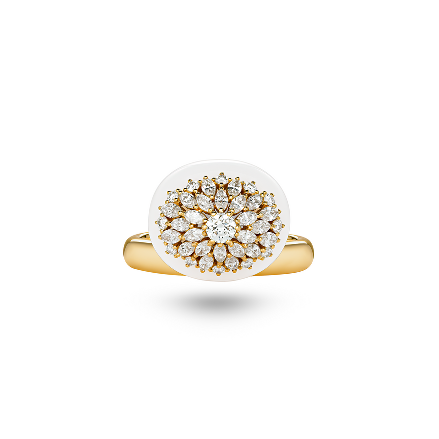 Double Oval White Ceramic Ring with Diamonds