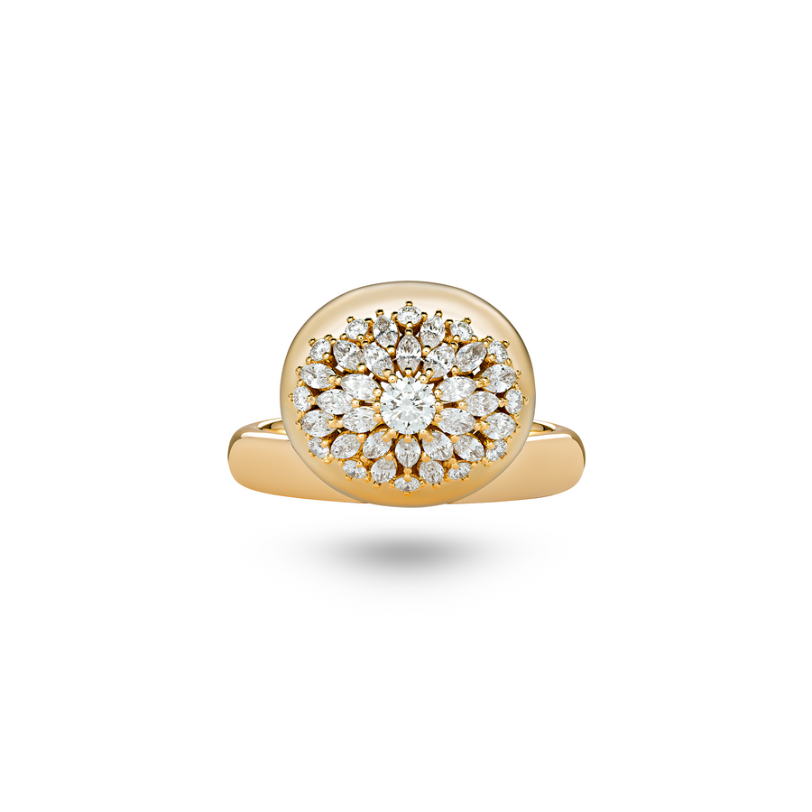 Double Oval Gold Ring with Diamonds