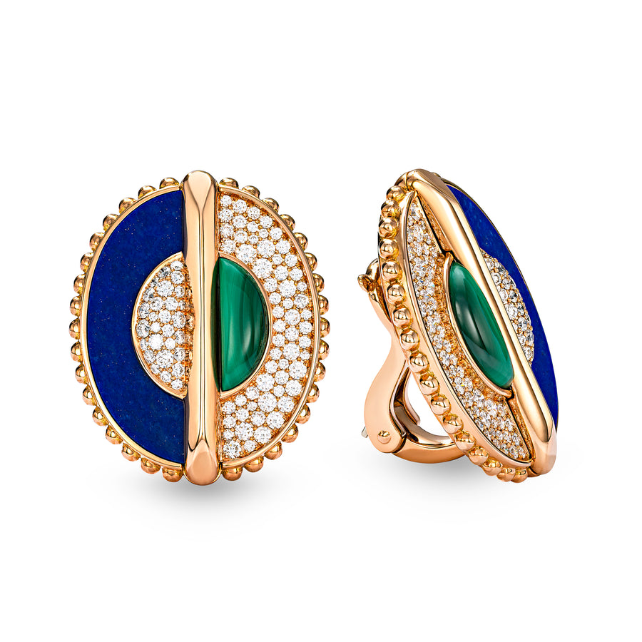 As Above So Below Earrings in Malachite, Lapis Lazuli and Diamond