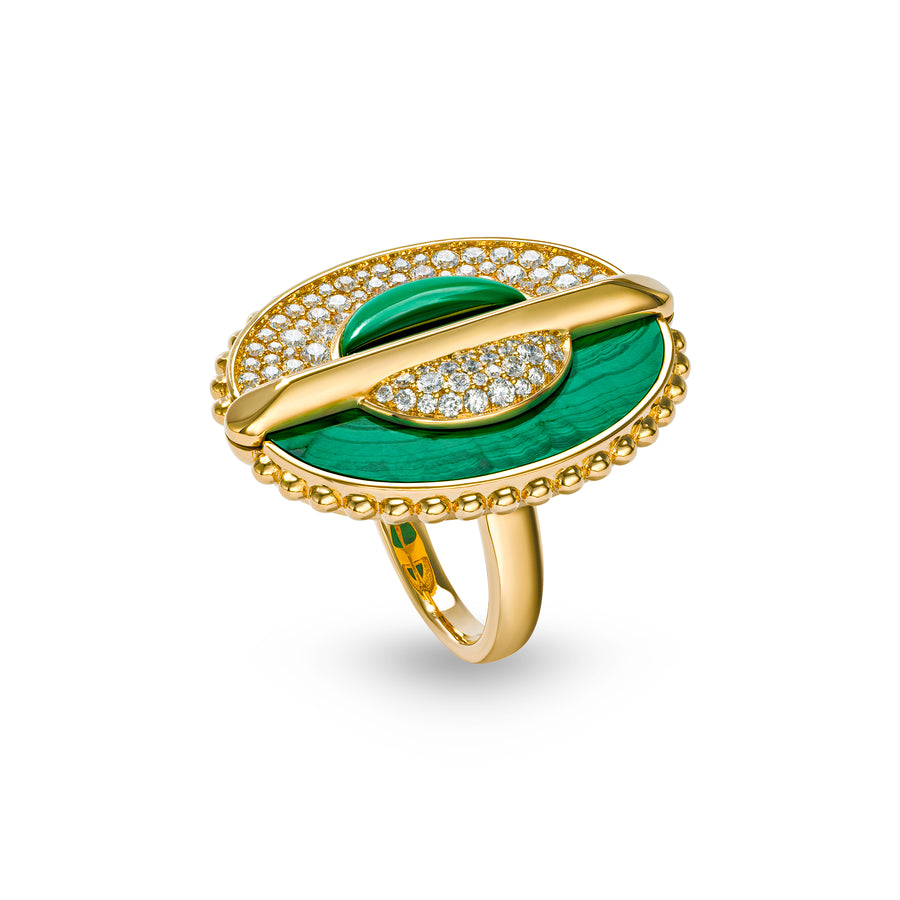 As Above So Below Ring in Malachite and Diamonds