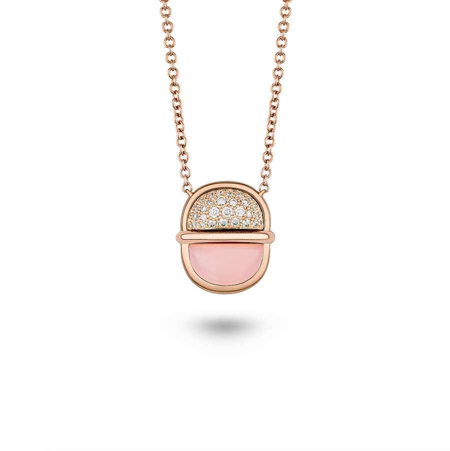 Amrita Mini Round Necklace in Pink Opal with Diamonds