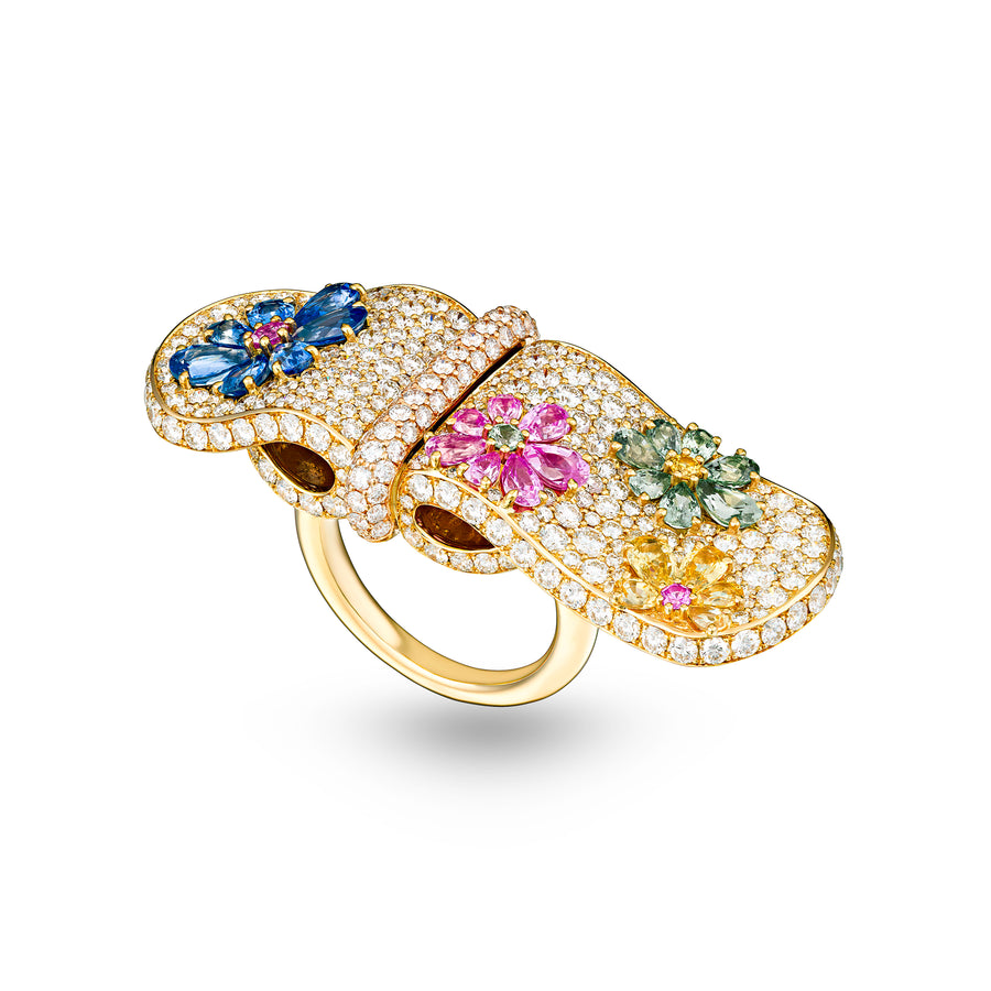 Double Eden Ring with Sapphire Flowers